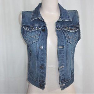 Aeropostale Distressed Studded Denim Vest S